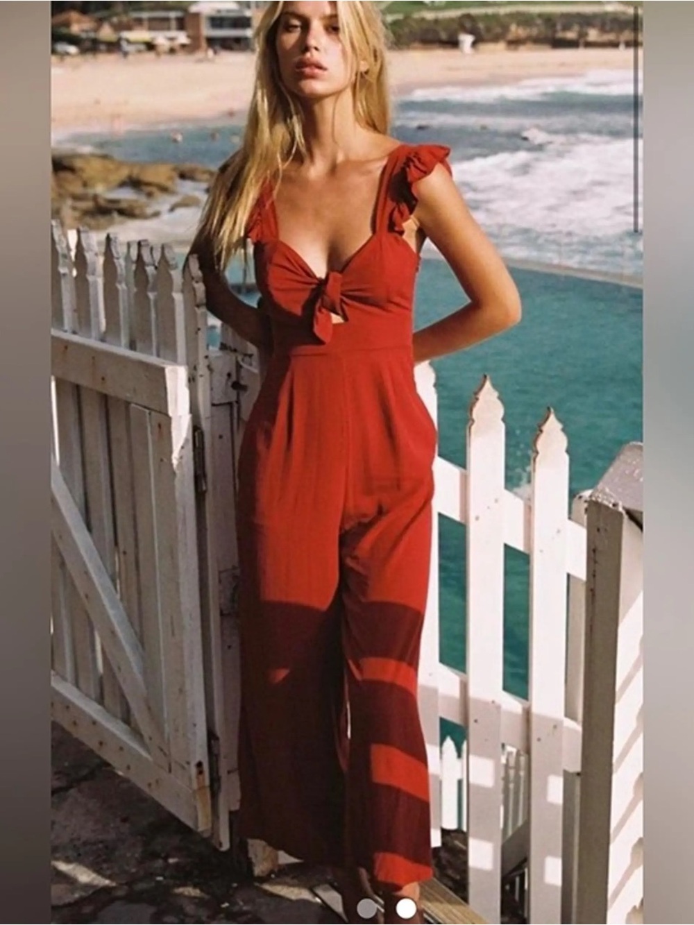 l*space Pasadena Jumper | Wide Leg Crop Jumpsuit in Redwood | size Med